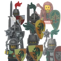 8pcs castle royal kings knight rome spartacus medieval age soldiers red lion figures compatible building blocks kids toys