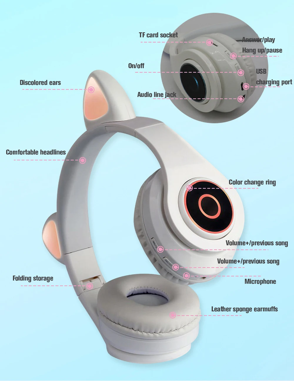 Bluetooth-наушники со светодиодной подсветкой и функцией шумоподавления 3 5 мм |