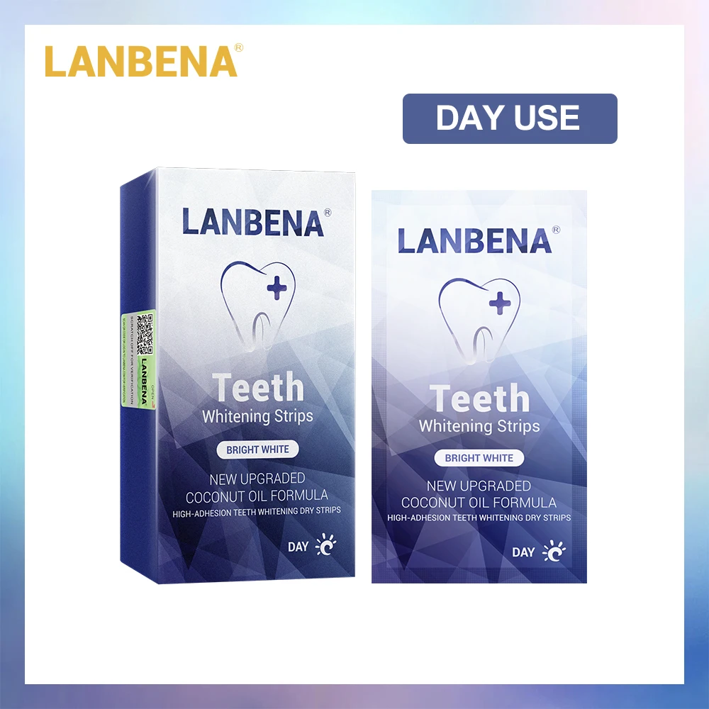 

LANBENA Teeth Whitening Strips Daily Use Oral Hygiene Tooth Veneers White Removes Plaque Stains Tools Easy Carry 7 Pairs / Box