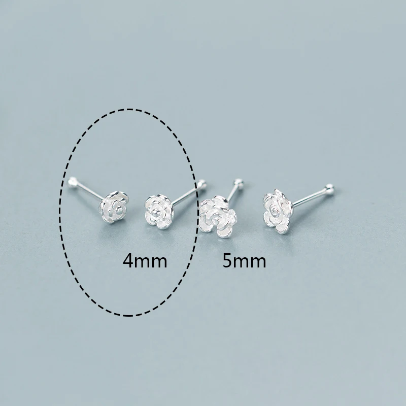 1 Pair 4mm Trustdavis 925 однотонные ювелирные изделия из настоящего стерлингового серебра Роза серьги-гвоздики в форме цветка для носа для ногтей для Для женщин девушки дети подарок DA114 - Окраска металла: 1 Pair 4mm