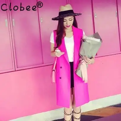 Хит 2020 Официальный розовый однотонный длинный стильный женский жилет двубортный