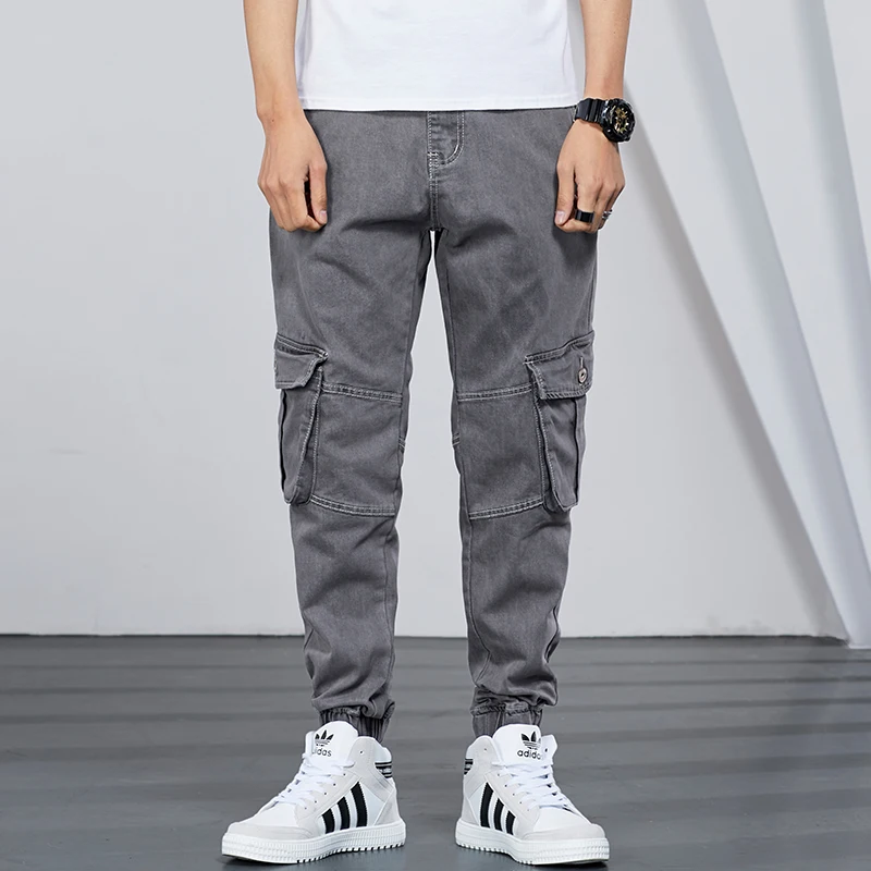 

Tooling Style Multi-pocket Jeans Men Fashion Pop Harem Pants Men Large Size Cotton High Quality Slim Jeans Size 28-52