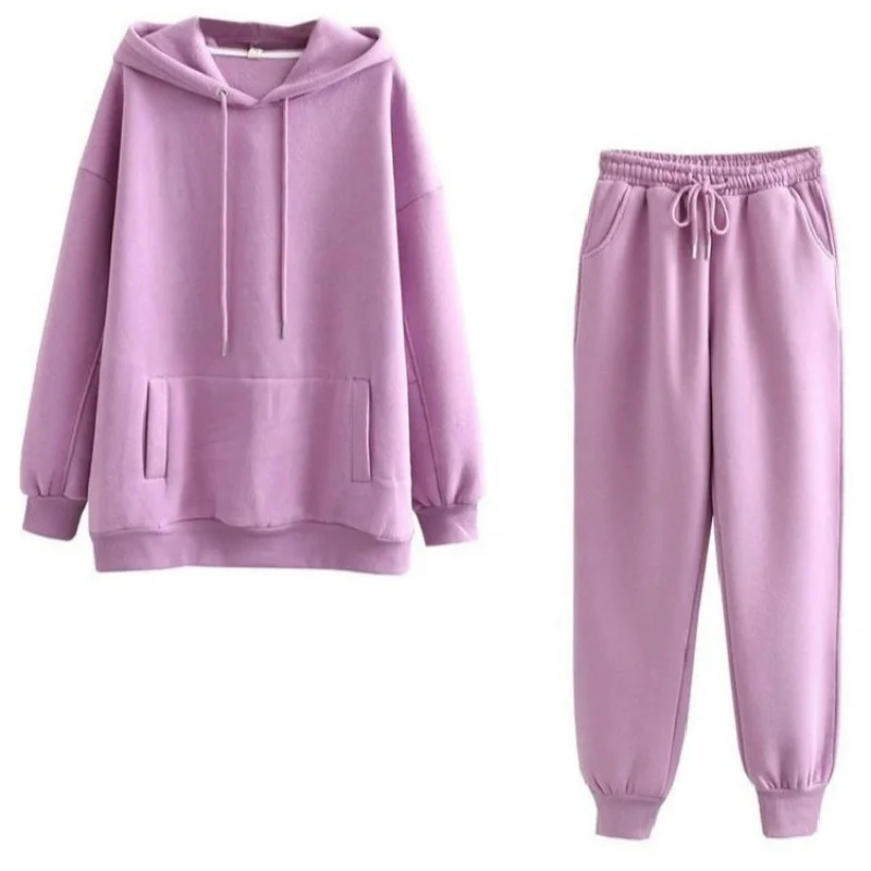 

Women's Jogger Sweatsuit 2021 Plus Velvet Hoodies and Pants Custom Casual Jogger Set Women