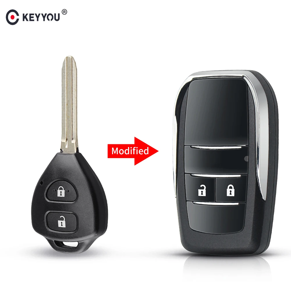 

KEYYOU 10pcs 2 Button Uncut Modify Flip Folding Key Shell Fit For Toyota Echo Prado Avalon Camry Corolla Keychain fob Case