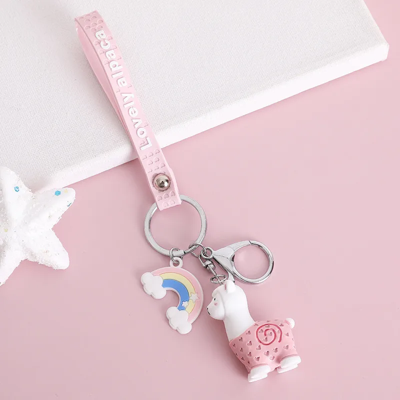 

Rainbow Alpaca Keychains Bag Creative Cartoon Lamb Doll Keychain Lady Car Bag Pendant Small Gift Cute Keyring Animal Plush Toys