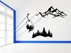 Виниловые наклейки на стену с подъемником, горными лыжниками, соснами, для зимнего дома, экстремальных видов спорта, jx1