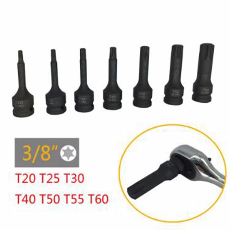 Новинка-7 Pcs ударная головка биты 3/8 дюймов драйвер метрических Star Torx шестигранные шлицевая отвертка бит гнездо набор инструментов