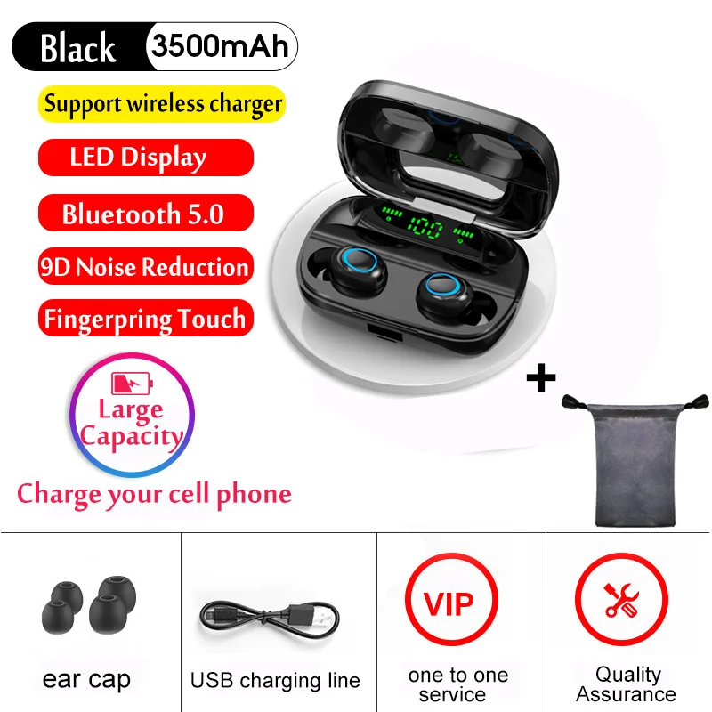 LED wireless add bag Беспроводные наушники S11 с bluetooth 5,0, tws, беспроводные Игровые наушники, зарядный чехол, светодиодный дисплей, 9D, стерео гарнитура, беспроводное зарядное устройство - Цвет: LED wireless add bag
