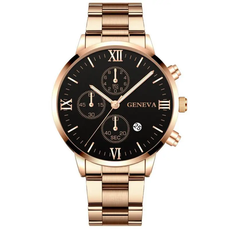 

Fashion Watch Men 2021 Fake Three-Eyed Calendar Quartz Male Wrist Watch Accurate Measure Time Luxury Gold Alloy Strap Relogio