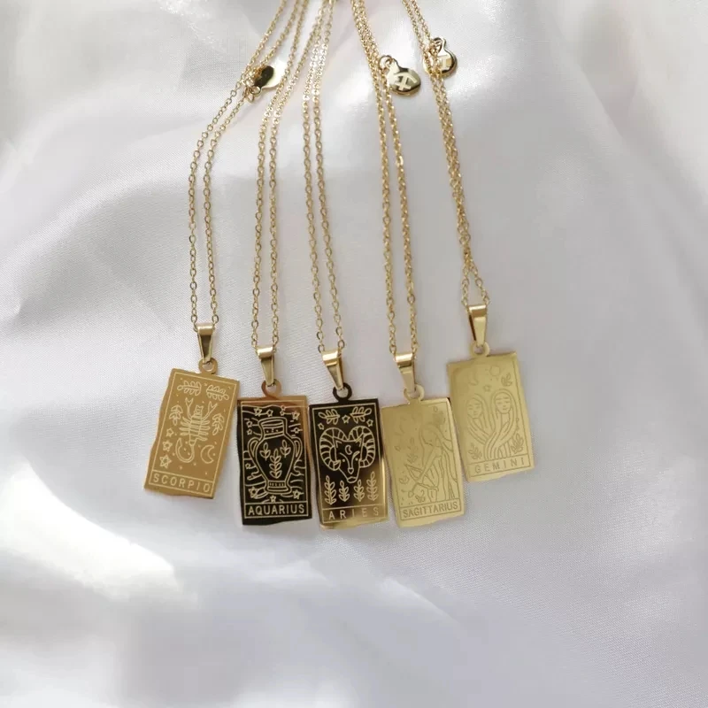 

High End Stainless Steel Jewelry Two-sided 12 Zodiac Pendant Necklace For Women