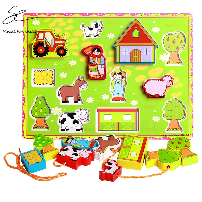 2020 новые фермы головоломки бусины Threading Монтессори Образовательные Деревянные