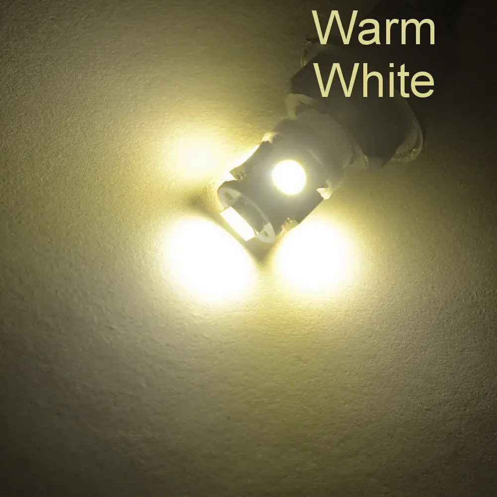 10 шт., Автомобильный светодиодный светильник T10 W5W 5050 5SMD, белый, красный, синий, клиновой светильник 168, 194, 192, DC 12 В, лампы для номерного знака, габаритный светильник, лампа для чтения, купольная лампа - Испускаемый цвет: Warm White