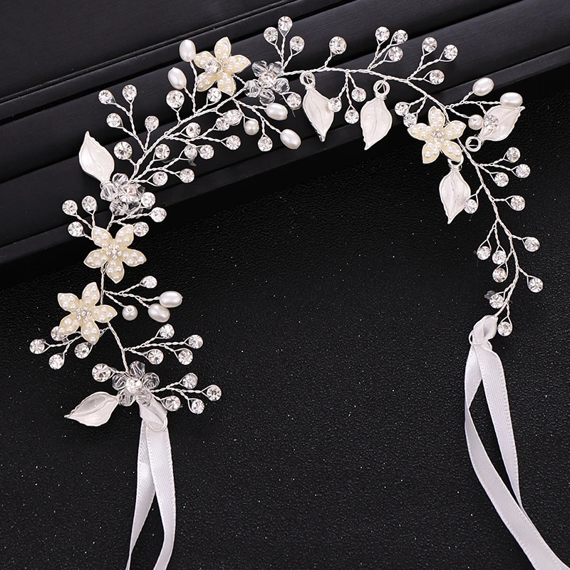 Wedding Silver color Flower Pearl Crystal Tiara Headband Bridal Headpiece Women Head Hair Jewelry Accessories | Украшения и