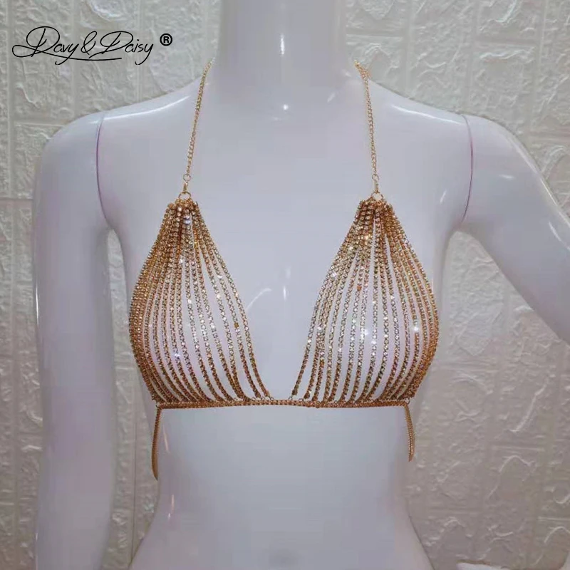 DAVYDAISY женский бюстгальтер rhinestone Горячая металлическая цепочка Хрустальный Бралетт одежда для пляжного клуба Топы модная нательная цепочка Сексуальное белье BR052