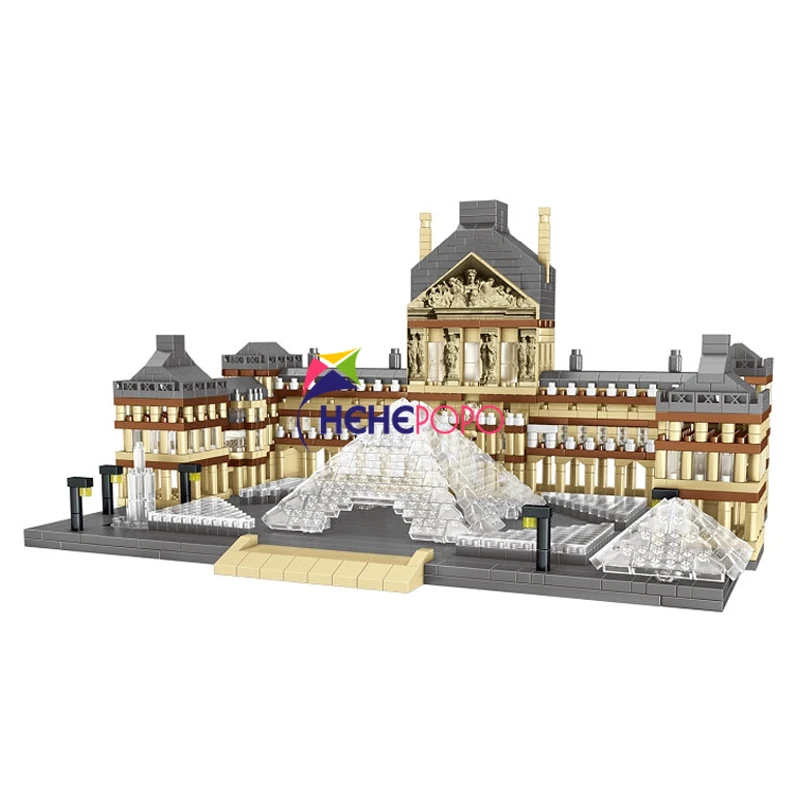 

No.8040 World Architecture Paris Louvre Museum 3D Model DIY Miniature Diamond Building Blocks Toy for Children No Box