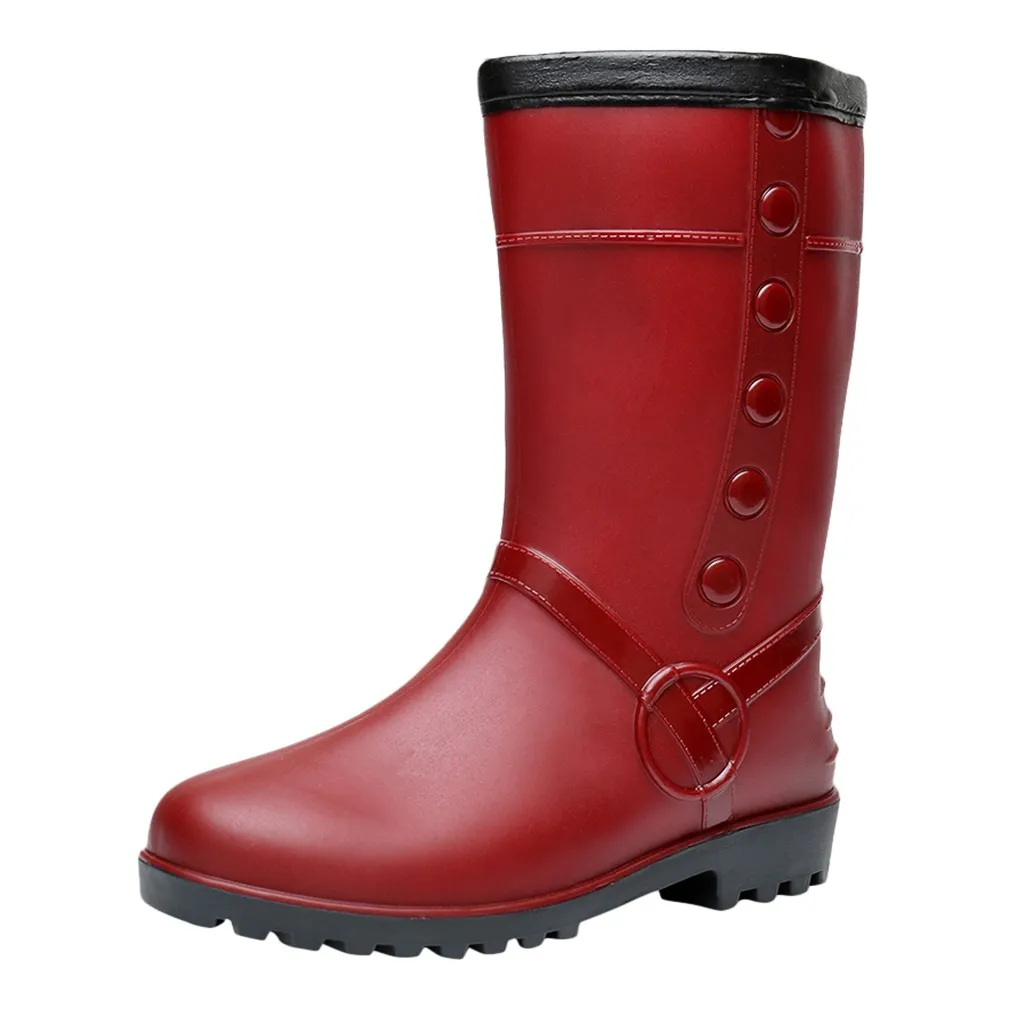 Теплые бархатные сапоги до середины икры для женщин Нескользящие дождевые