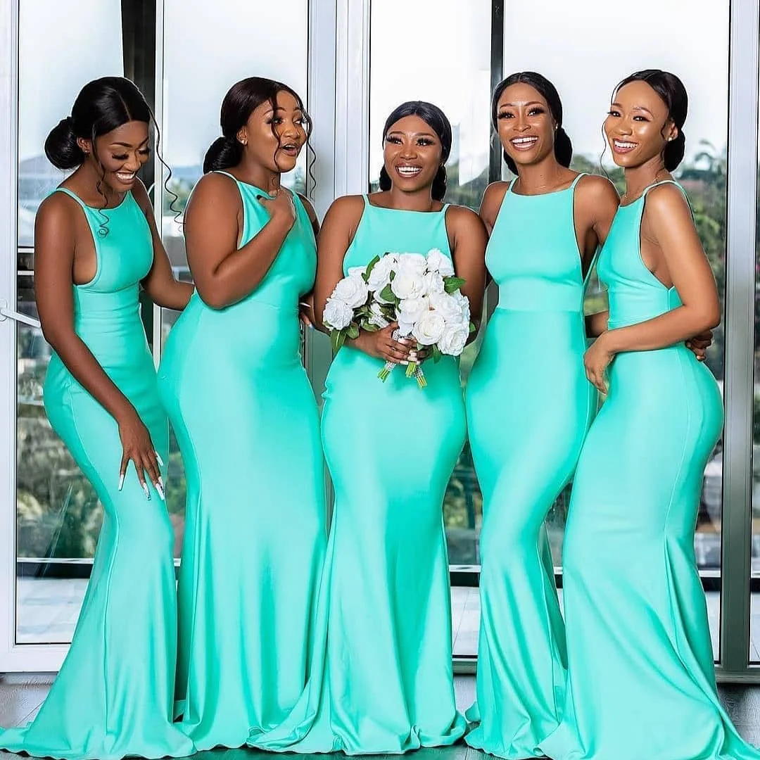 

2021 New Mermaid Bridesmaids Dresses With Boat Neck Satin Prom Dresses Mermaid Bridesmaids Dresses Long Wedding Guest