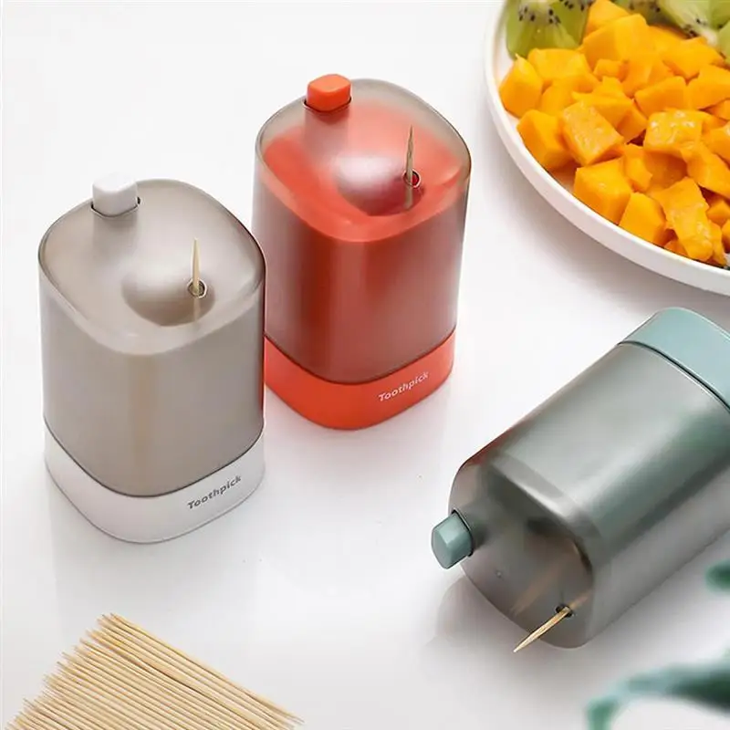 

Toothpicks Holder Automatic Toothpick Dispenser Square Pressing Toothpick Box Household Storage Container for Hotel Living Room