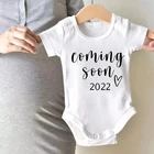 Детские объявление цельные скоро в продаже 2022 новорожденных Детские боди из хлопка; Летняя одежда для мальчиков и девочек детский комбинезон беременности раскрыть одежда
