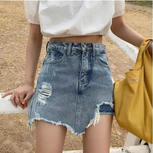 Джинсовые юбки трапециевидной формы с высокой талией женские летние faldas mujer moda 2020