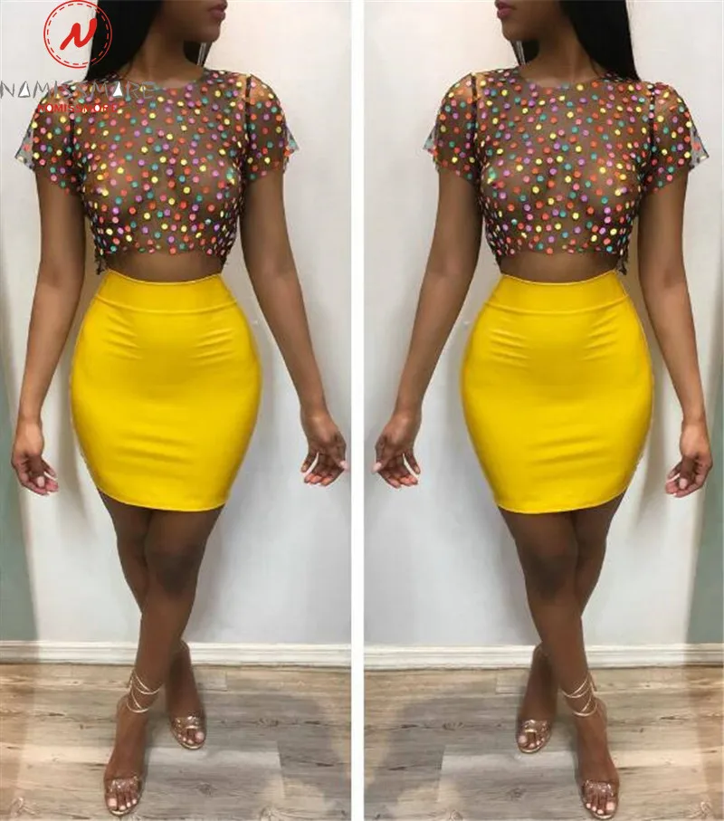 Женский комплект из двух предметов сетчатый лоскутный дизайн прозрачный топ с