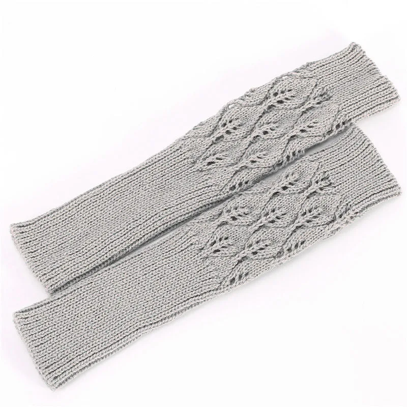 Light Gray Зимние женские варежки с длинными рукавами, однотонные Мягкие толстые теплые Акриловые эластичные вязаные митенки, теплые перчатки C81 - Цвет: Light Gray