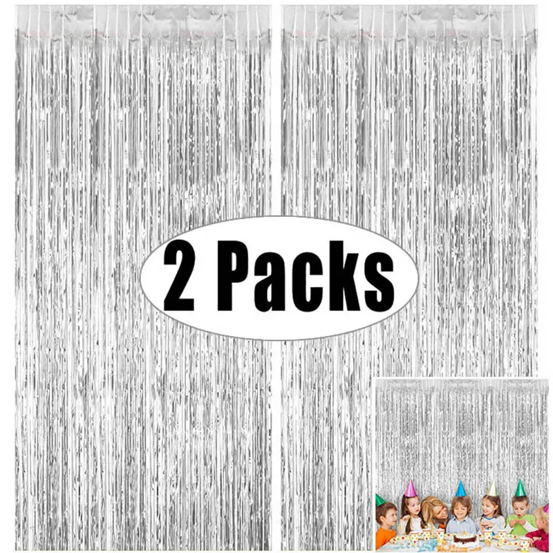 

2Pack Metallic Folie Klatergoud Fringe Gordijn Verjaardag Bruiloft Vrijgezellenfeest Decoratie Volwassen Anniversary Fotografie