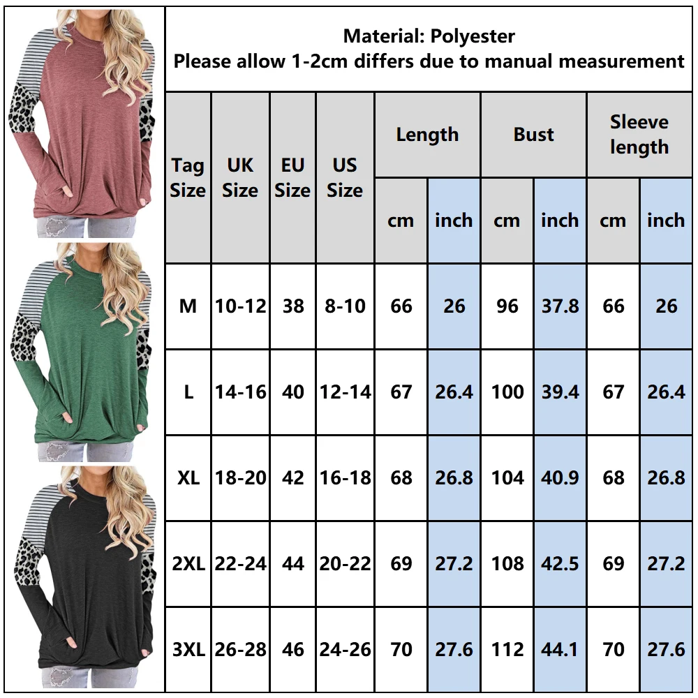

Color Block Casual Tee Shirt Pullover O Neck Long Sleeve Contrast Color Lady Tshirt Leopard Print Striped T-shirt for Women D30