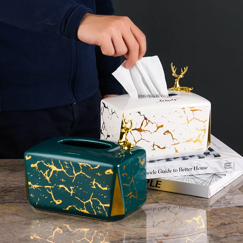 

Golden Marble Tissue Box Bathroom Ceramic Decoration Household Dining Table Tissue Box Living Room Coffee Table Tissue Tube