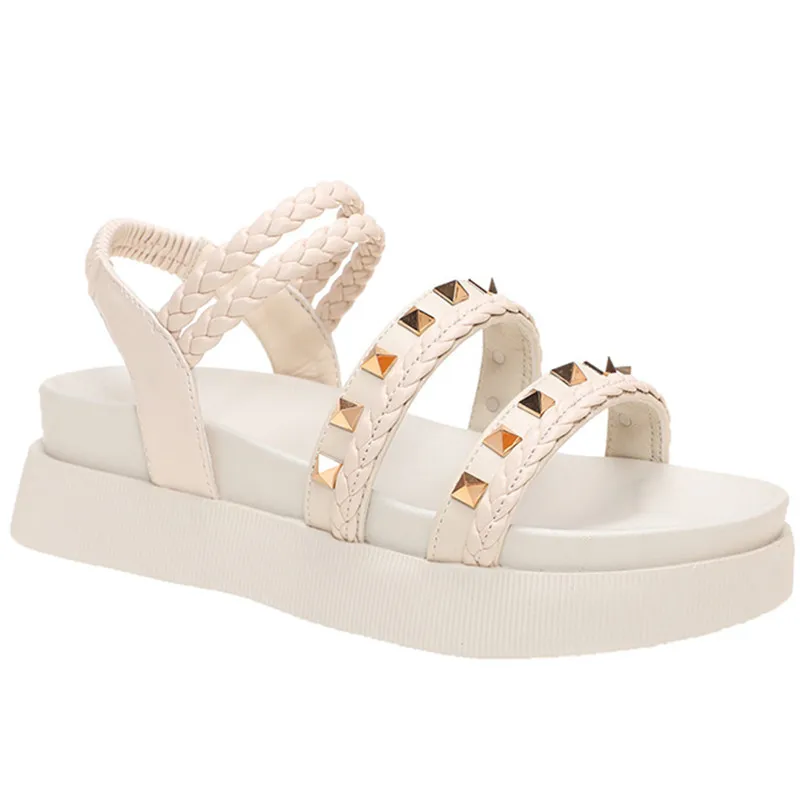 

Comfort Shoes for Women Luxury Sandals Summer Heels Clogs Wedge Buckle Med All-Match Open Toe Suit Female Beige Fashion Elastic