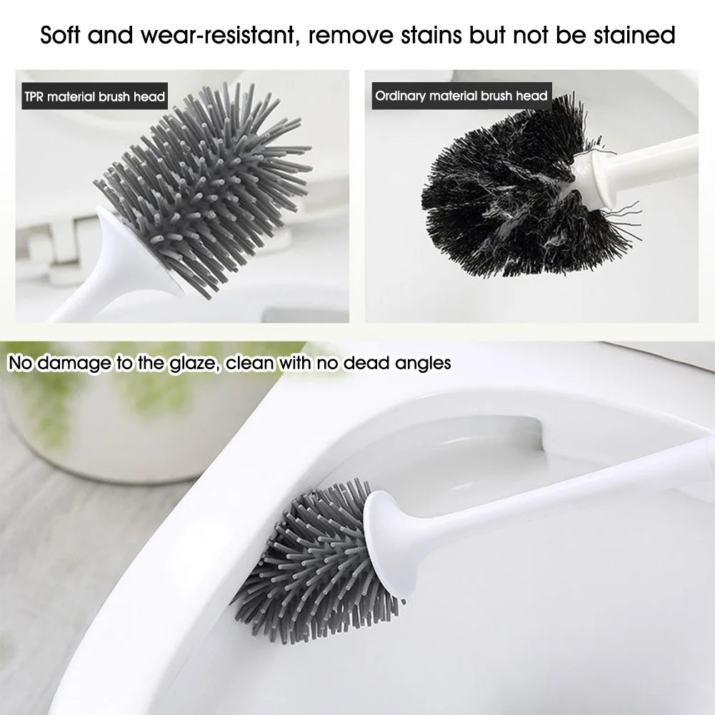 

Silicone Toilet Brush with Holder Flush Brush Soft TPR Bristles Toilet Brush Holder Bathroom Toilet Cleaning Accessories