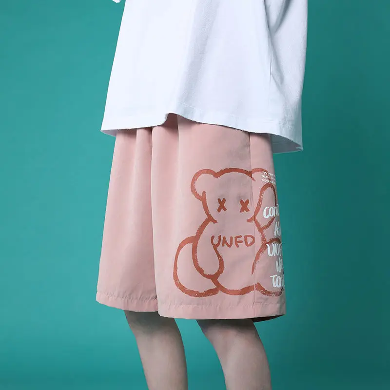 

FAKUNTN Shorts Bear Print Cotton Joggers For Women Summer Shorts High Waist Wide Leg Sweatpants Harajuku Sport Running