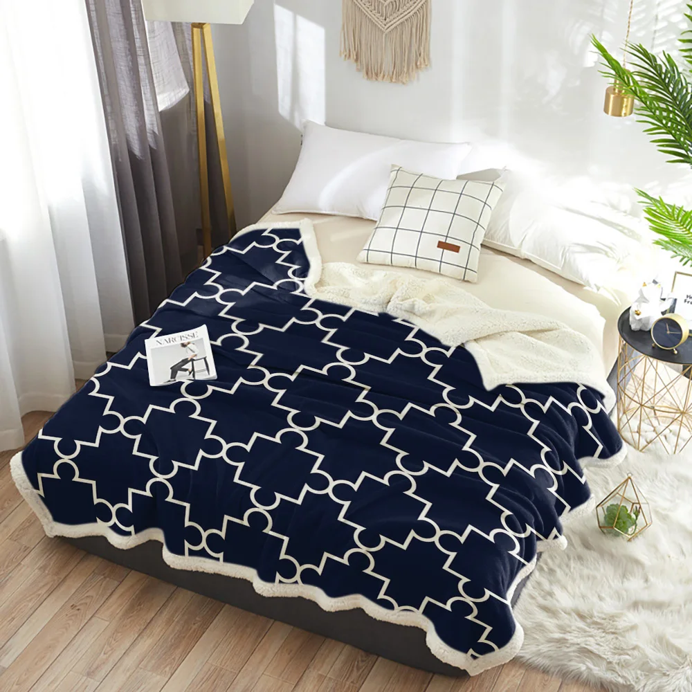 

BIGHOUSES Throw Blanket Rhombic Geometric Deep Blue Fleece Blankets Personalized Blankets Bedclothes