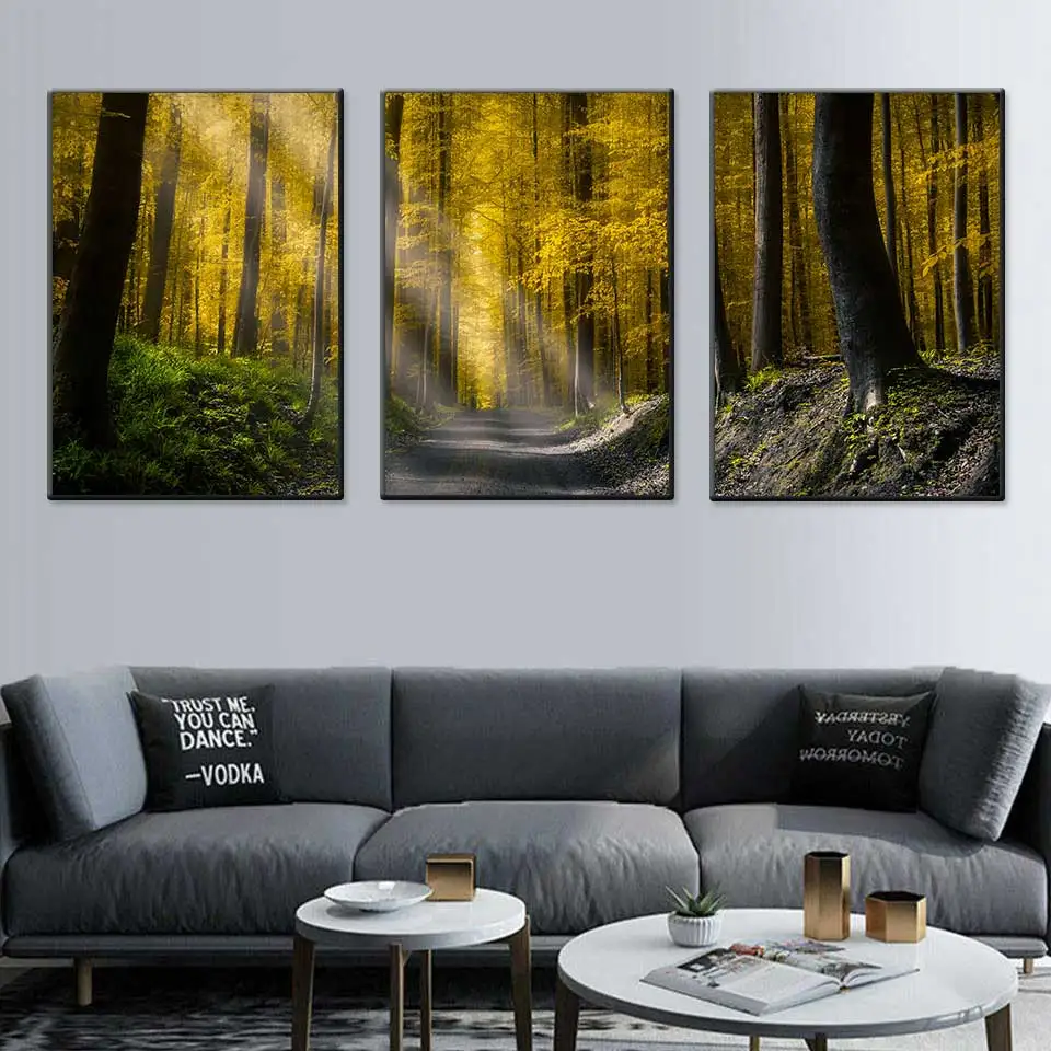 Современный скандинавский Солнечный свет плакат с изображением леса холст