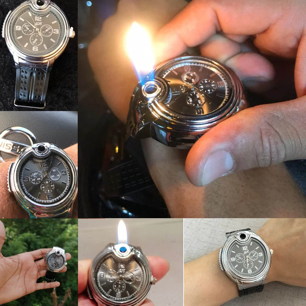 Модные мужские кварцевые наручные часы с зажигалкой креативные военные моментом