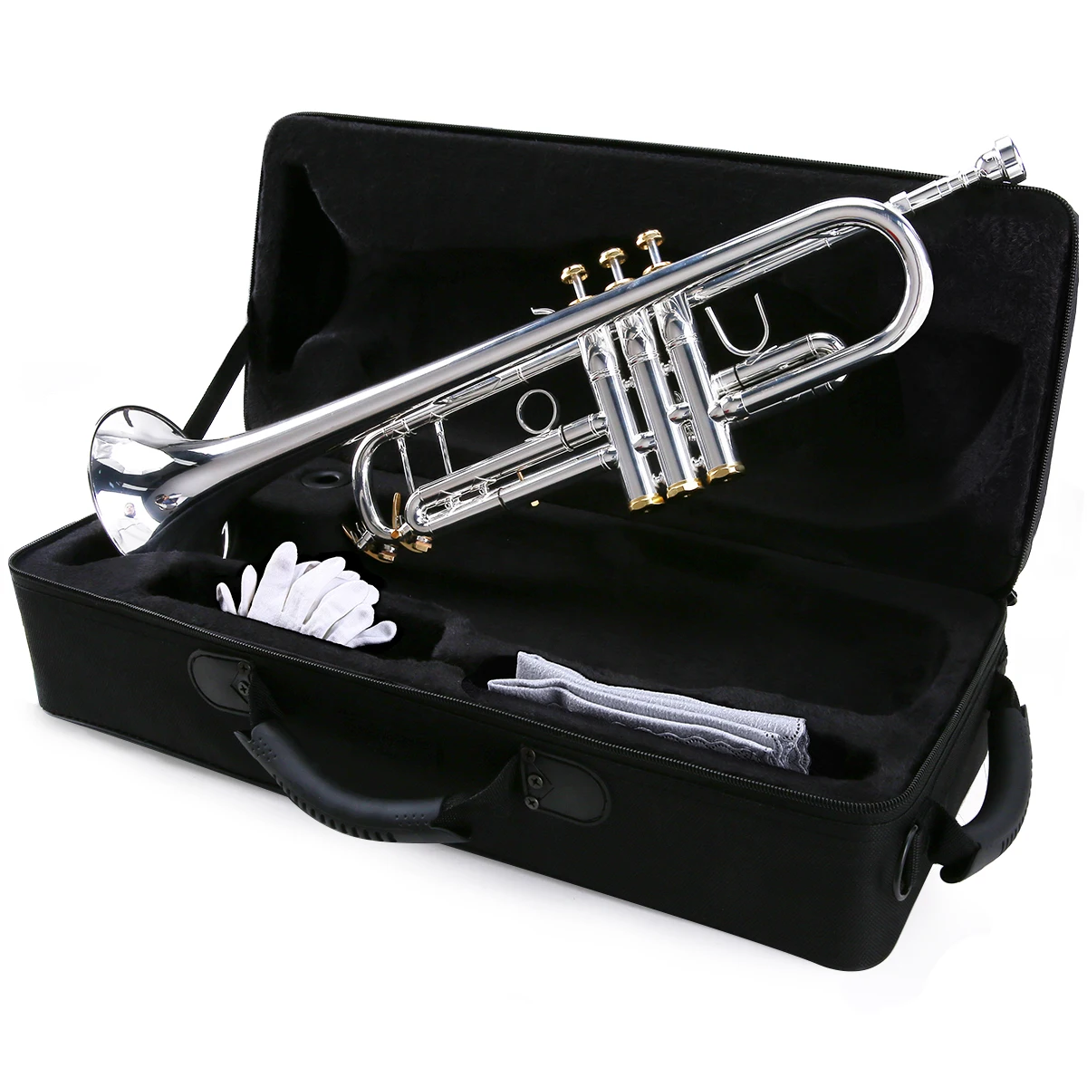 

ammoon Prefessional Bb Trumpet Brass Material Silver-Plated Surface Beautiful Shell Buttons Wind Instrument with 5C Mouthpiece