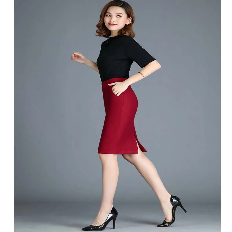 

Spring and summer split skirt mid-skirt professional suit work short skirt elastic bag hip skirt female anti-glare bag skirt
