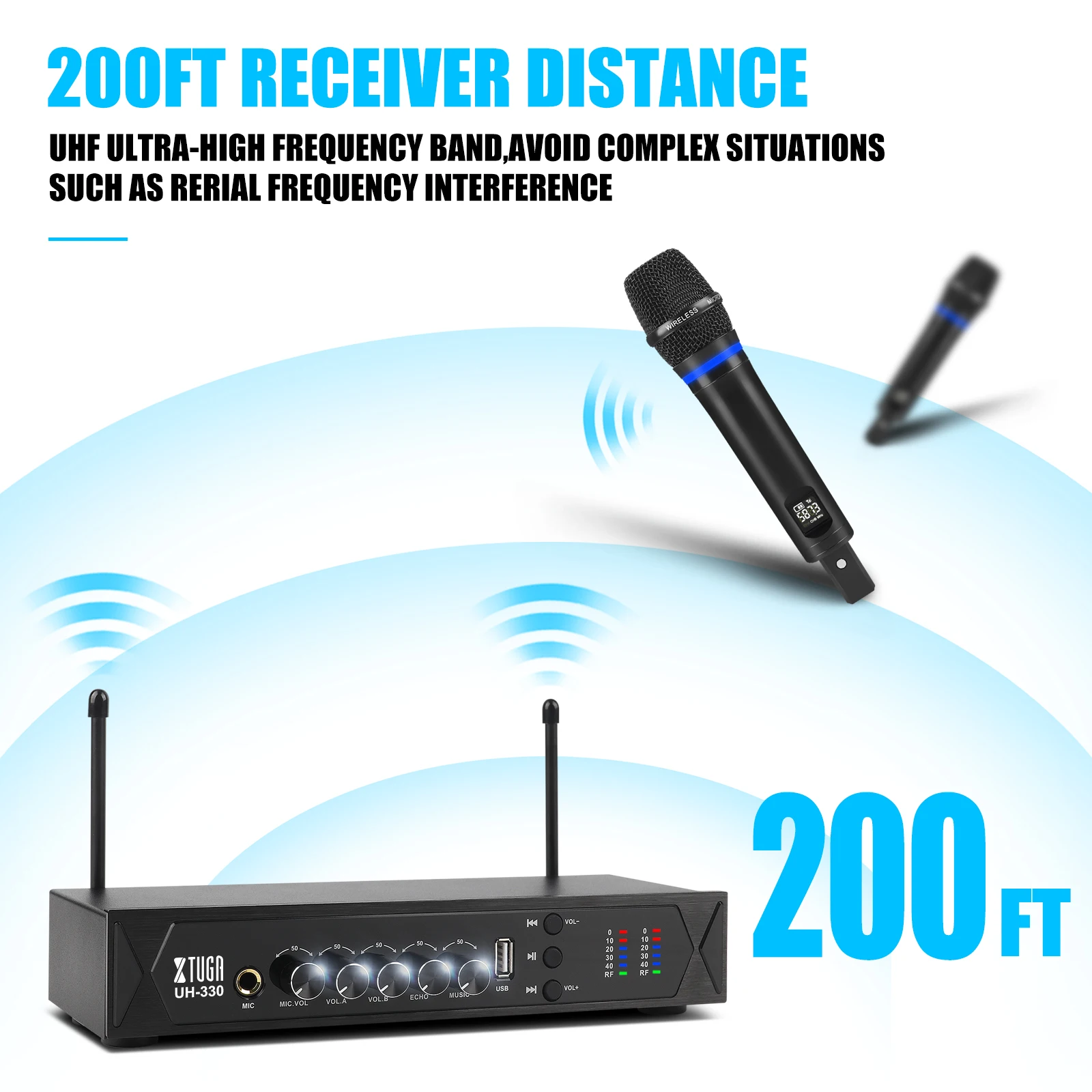 XTUGA UH330 перезаряжаемый беспроводной ручной микрофон с эффектом эха Bluetooth