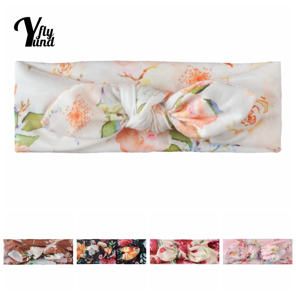 

Yundfly Vintage Flower Pattern Bunny Ears Infant Headband Cute Print Knotted Elastic Hairband Baby Headwear Christmas Decoration