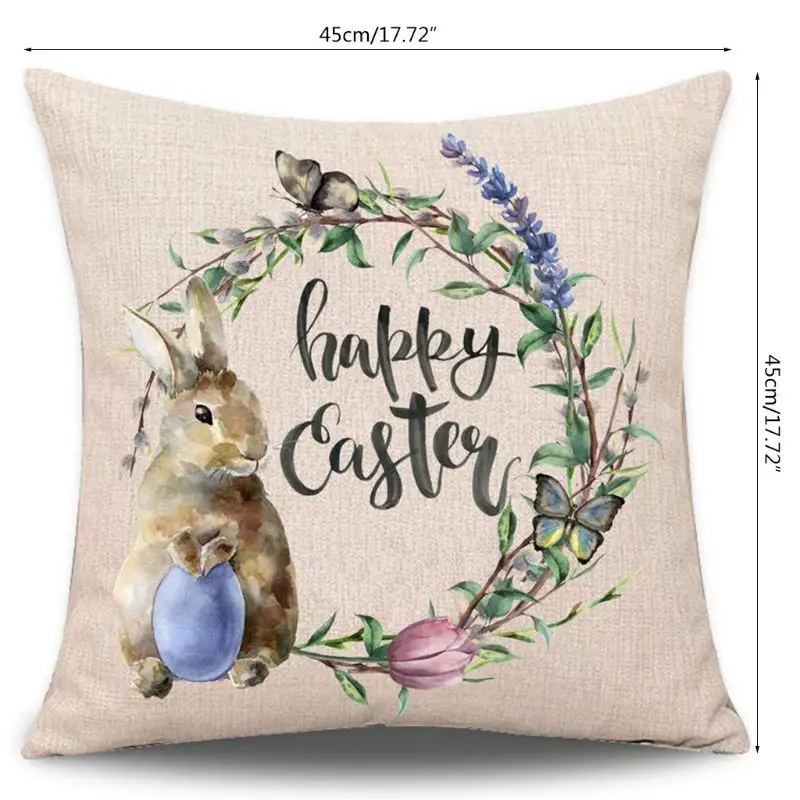 

4pcs Spring Easter Pillow Case Rabbit Bunny with Eggs Throw Cushion Cover Sofa Bed Linen