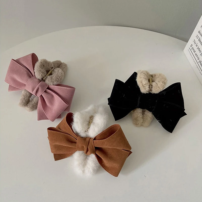 

Winter Women Elegant Vintage Big Bow Plush Hair Claws Sweet Back Hair Hold Decorate Hairpins Hair Clips Fashion Hair Accessories