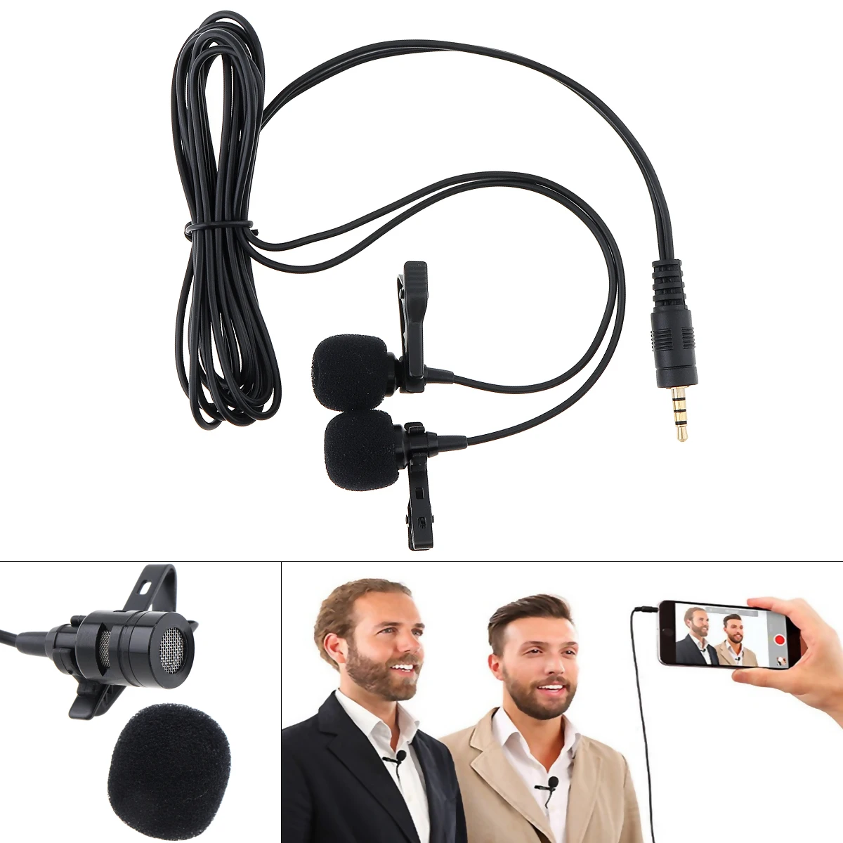 3 5 мм конденсаторный двойной микрофон мобильный телефон DSLR камера клип-на