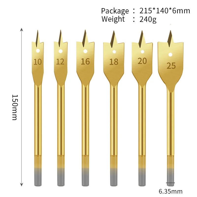 Набор лопаточных сверл из 6 шт. Плоские сверла резак для отверстий титановое