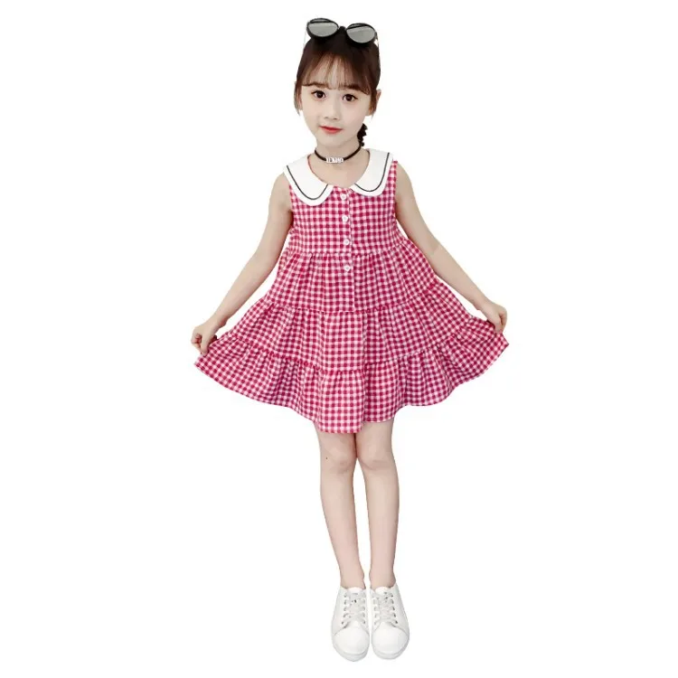 

Girls' Dress Summer 2021 New Girl Princess Dress Cotton Thin Children's Skirt Plaid