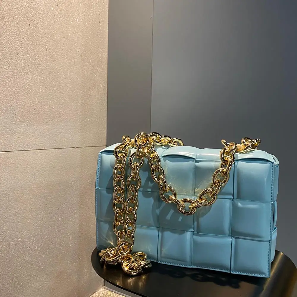 

Cowhide Genuine Leather pillow bag Woven Chain Messenger Bag 2020 New Fashion Brand Name Design multi-use Lady Handbags Clutches