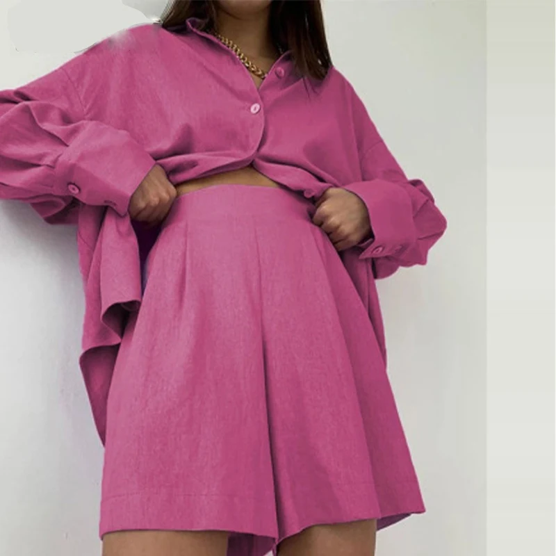 

Women Short Set Two Piece Tracksuit Loungewear Casual Women Outfits Oversized Long Shirt And High Waist Shorts Green Blue