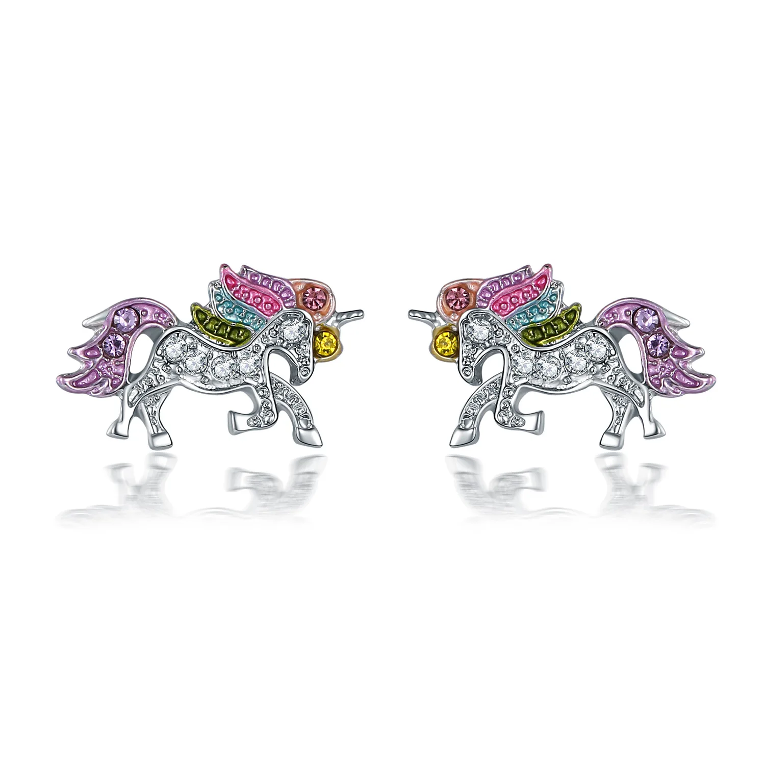 earring Qilmily набор из циркония с разноцветным единорогом, ожерелье и браслет и серьги и кольцо для женщин и девочек, Золотое кольцо, регулируемые ювелирные изделия, подарки - Окраска металла: earring