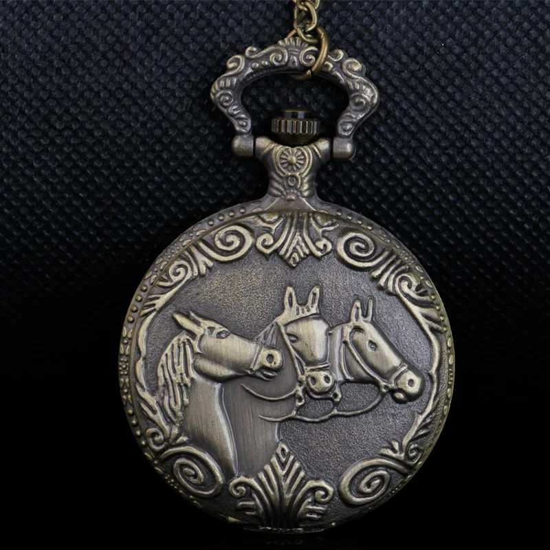 Винтажные кварцевые карманные часы с рисунком лошади цепочка на шею бронзовые