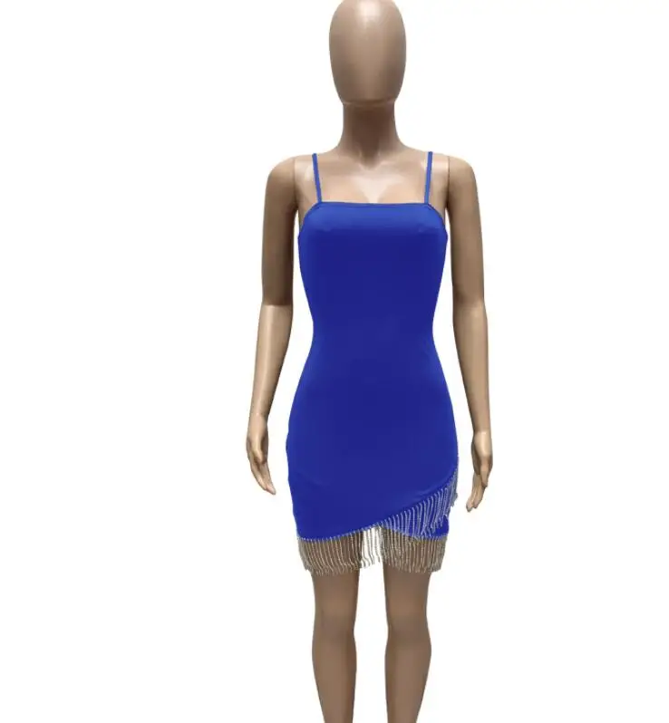 

2021 bright tassel dress sexy cross sheath mini hip dress ladies street irregular party club dress