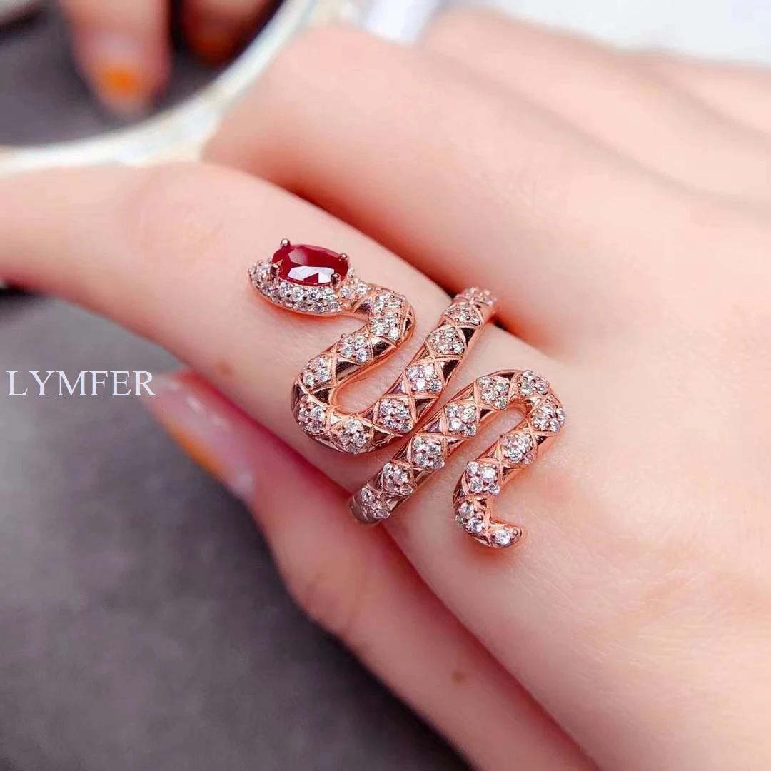 

Snake ring natural ruby 925 Sterling Silver beautiful lady personality animal